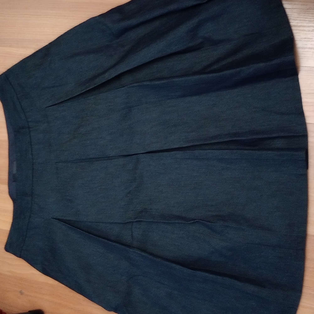 Blue chambray pleated full skirt